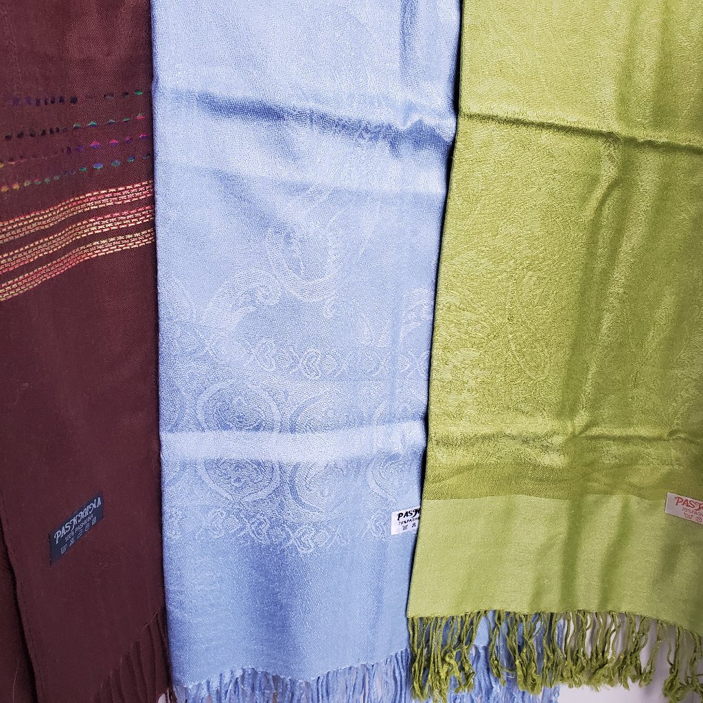 3 Pashmina & Silk Scarves With Fringe -Rectangular